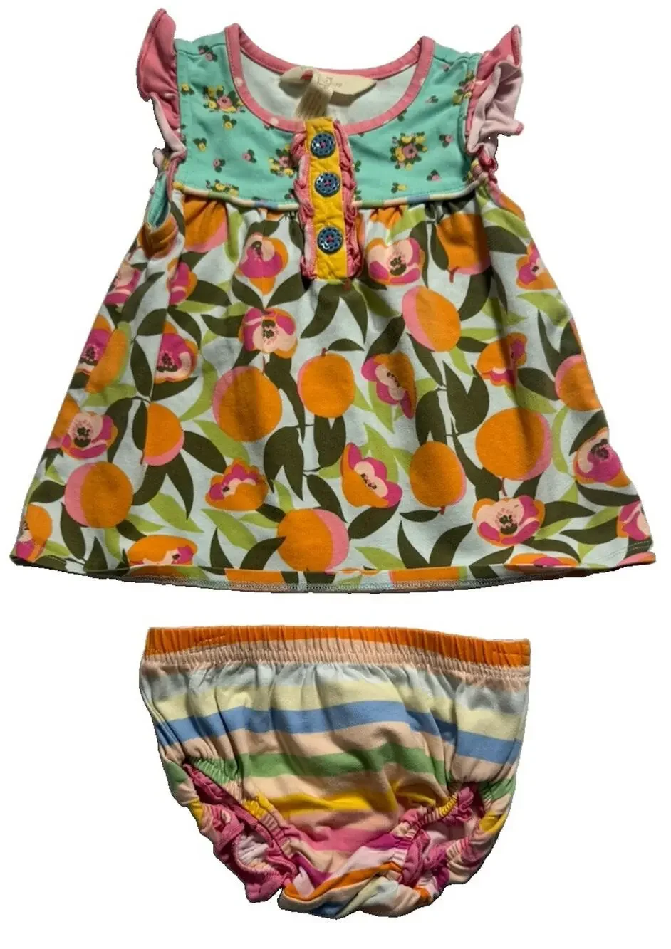 Matilda Jane Girls Peach Floral Dress Bloomer Set 6-12 Months
